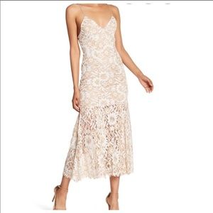 nude NBD midi lace dress bodycon